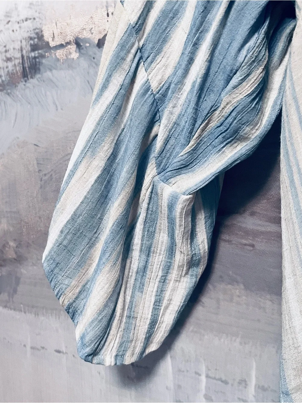 ZAC & RACHEL Boho Blue Striped Tunic Top 3X Crochet Trim Bell Sleeve Flowy